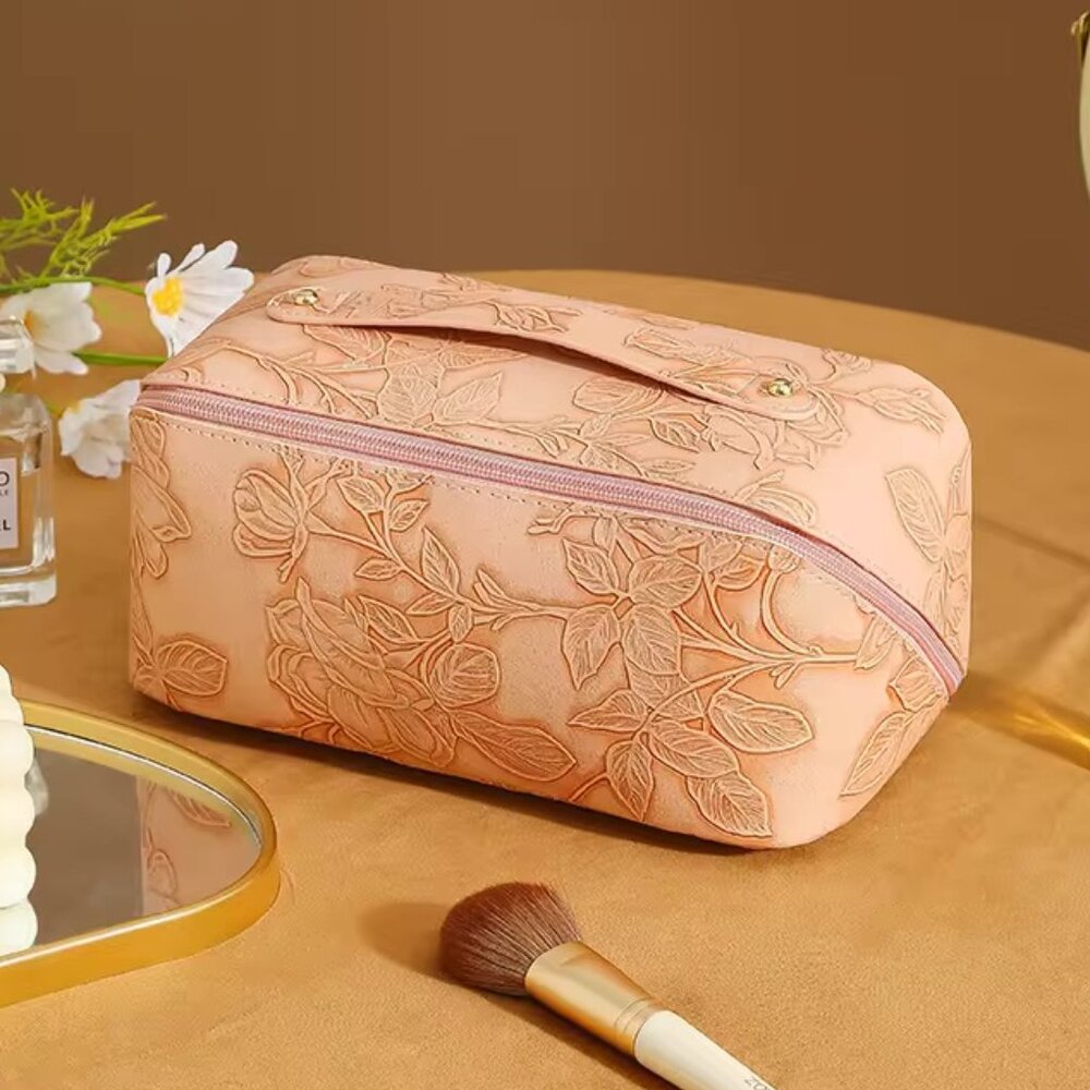 NEW Flower Pattern Leather Cosmetic Bag